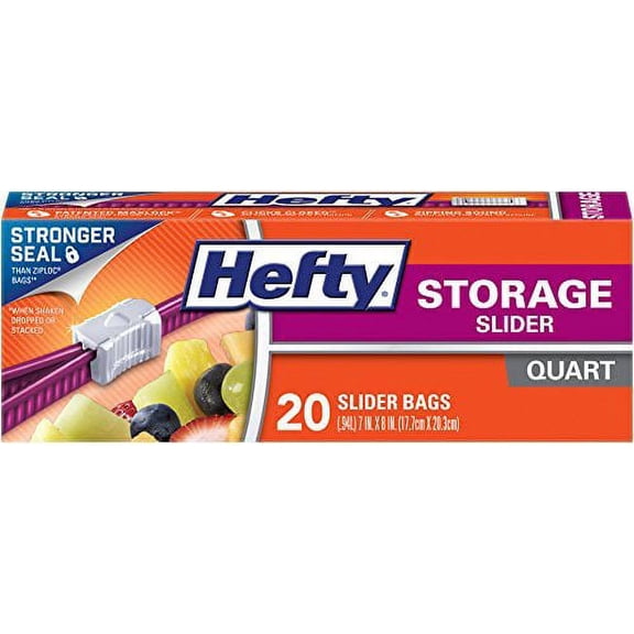 Hefty Slider Food Storage Bags, Quart Size, 9 Boxes of 20 Bags, 80 Total