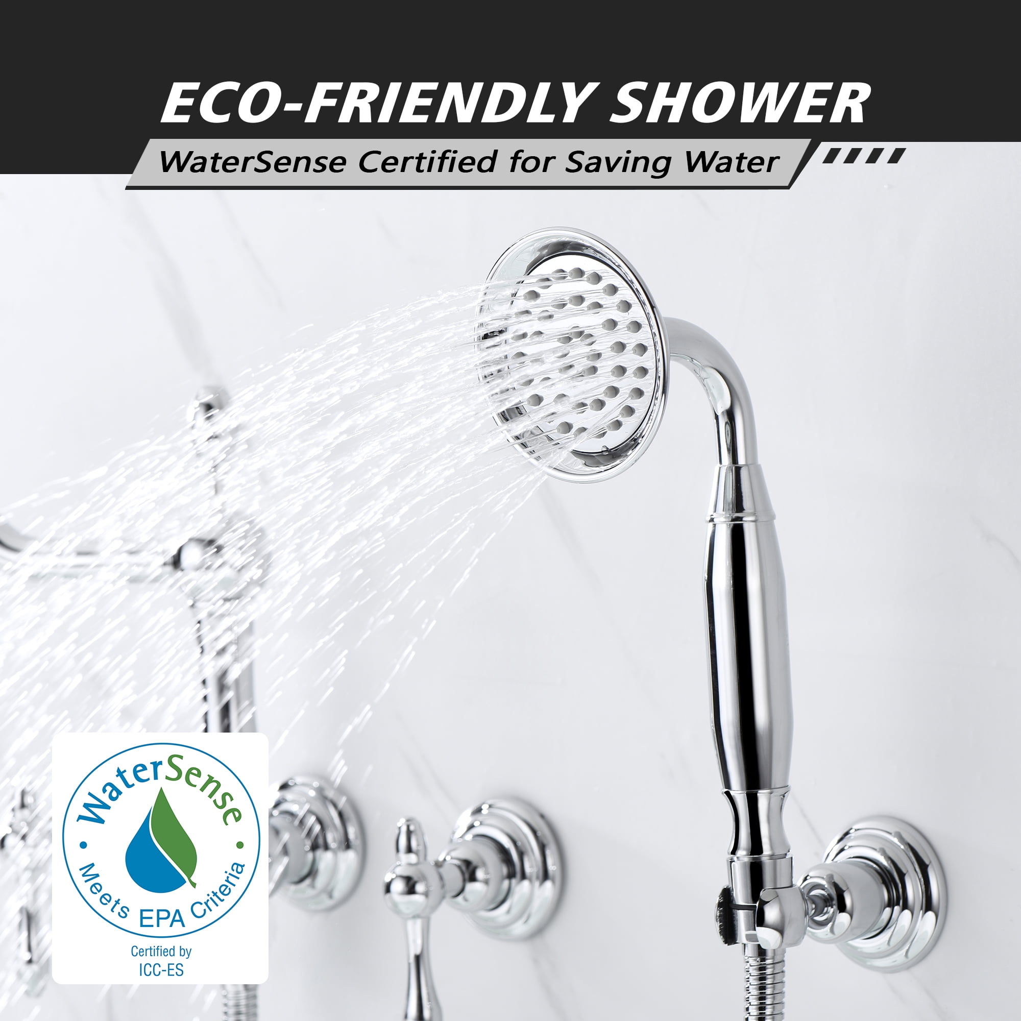 SUMERAIN Vintage Wall Mounted Bathtub Faucet with Hand Shower, High Flow Tub Filler with Rough-in Valve, Chrome