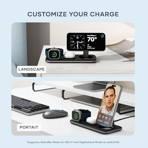 Satechi Qi2 Trio Wireless Charging Pad, 3 in 1 Wireless Charging Station, Qi2 15W Fast Charger for iPhone 17/16/15/14/13/12, 5W for AirPods and 5W for Apple Watch