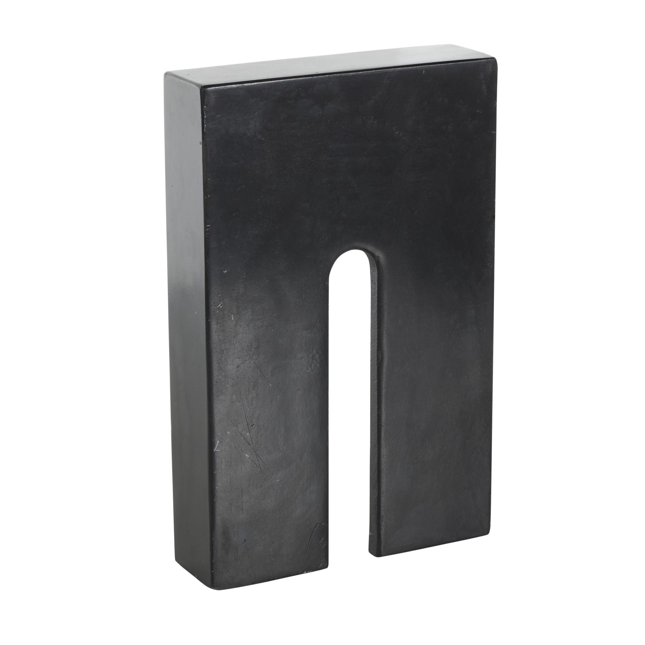 7" x 11" Black Marble Rectangular Geometric Sculpture with Arched Groove Interior, by DecMode
