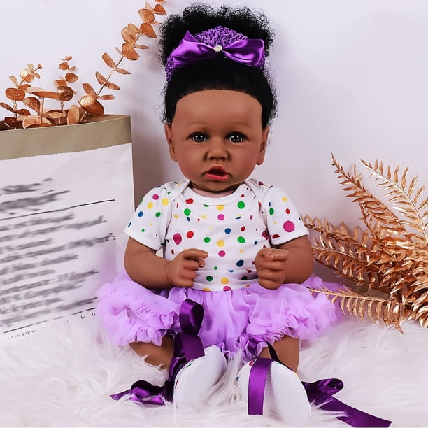 Muñeca Reborn Kgniess me Black Girl de 55 cm con ropa y acceso.