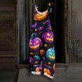 thumbnail image 2 of JULMCOMO Cotton Linen Jumpsuits for Women Plus Size Halloween Spider Web Pumpkin Bat Printed Spaghetti Strap Jumpsuits Costume Holiday Overalls Sky Blue L, 2 of 5