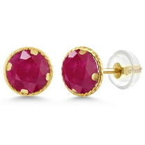 Gem Stone King 14K Yellow Gold Red Ruby Stud Earrings for Women Men (2.00 Cttw, Gemstone Birthstone, Round 6MM)
