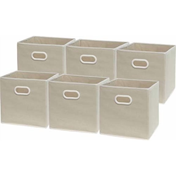 Foldable Cube Storage Bins with Handles, 11-Inch, Beige, 6-Pack, Fabric Cubes Organizer for Closet or Shelves