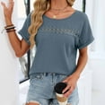 thumbnail image 5 of Women's Summer Short Sleeve Pullover Top Shirt Blouse Round Neck Hollow Out Embroidery Loose Fit Solid Color Soft Casual Daily Wear Vacation Beach Outfits Fashion Essential Gift for Women, 5 of 9
