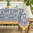 thumbnail image 4 of Arabesque Rectangular Tablecloth 60×84 Inch, Yellow and Blue Floral Rustic Washable Table Cover for Party Picnic Dinner Decor, 4 of 6