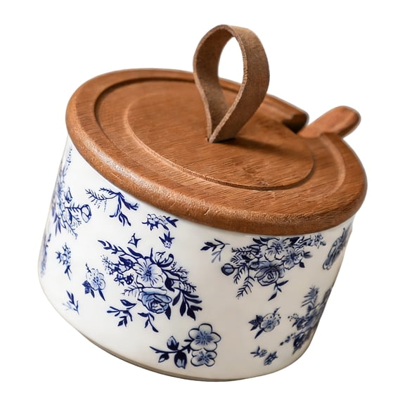 Ceramic Salt Cellar Including Elegant Cover And Spoon For Kitchen Countertop Use Easy Cleaning Seasoning Bowl