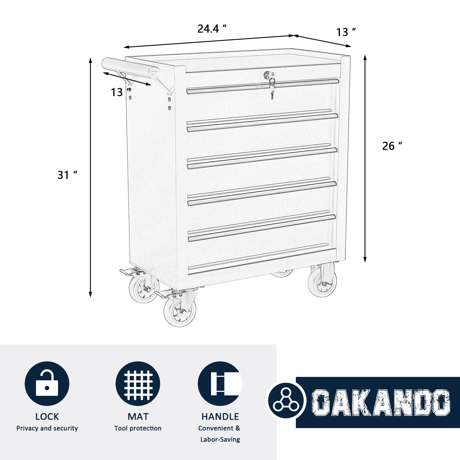 5 Drawer Rolling Tool Chest, Metal Tool Cart on Wheels,Tool Cabinet Key Locking & Drawer Storage,Tool Box Organizer for Garage,Warehouse(Orange)