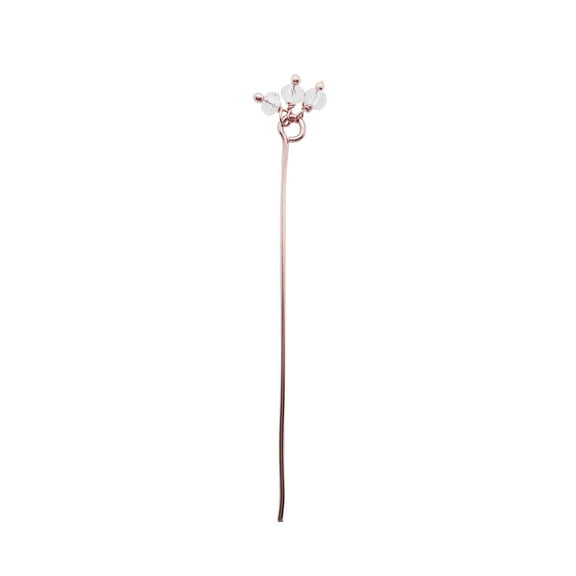 HPRG-115-CY-2" Rose Gold Overlay 22 Gauge Head Pin Or Eye Pin With Granulated Bunch of Three 3MM White Crystal Quartz