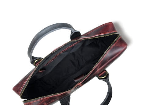 SHARO Classic Leather Antique Red Leather Two Tone Laptop Bag Briefcase