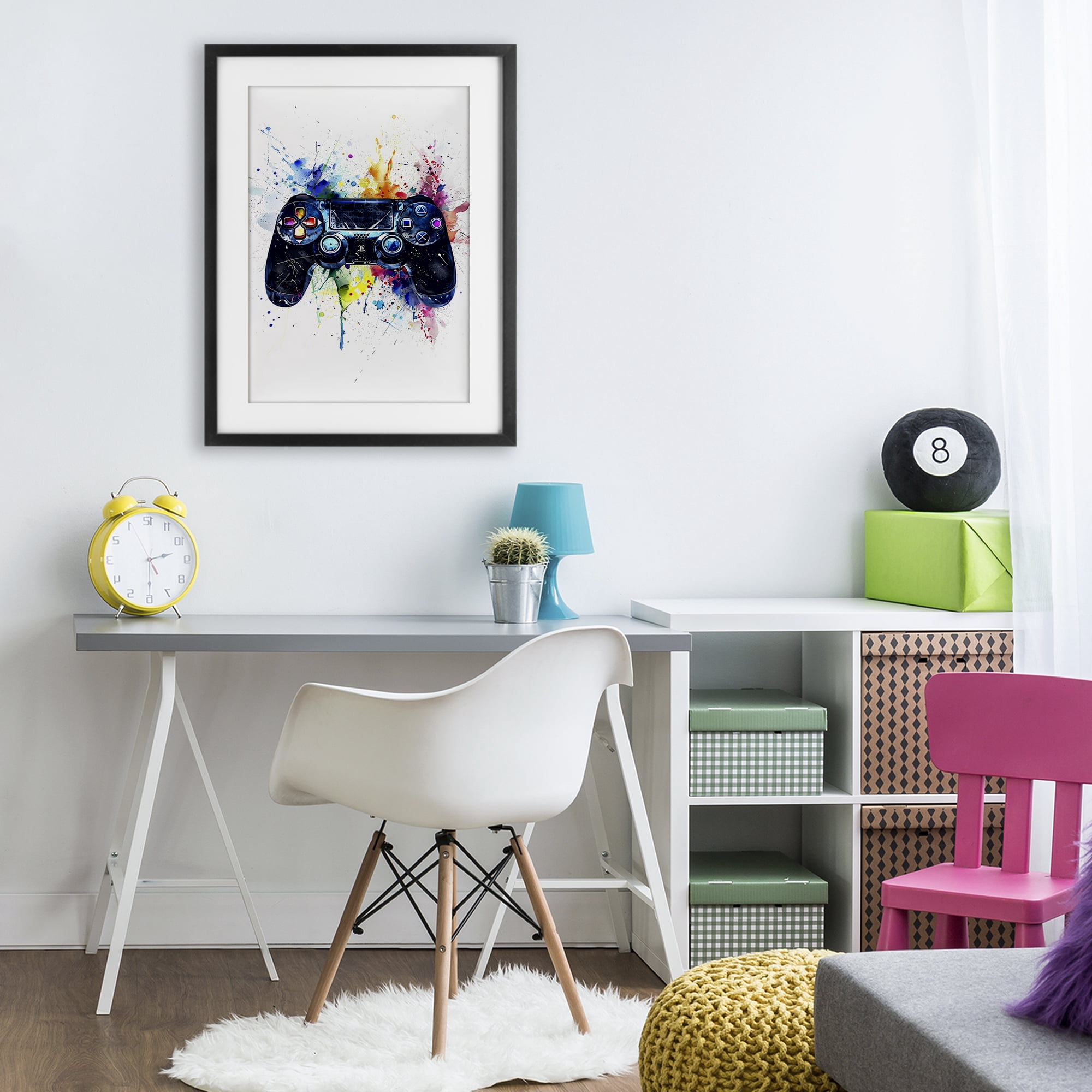 Stupell Industries Colorful Gaming Controller Splatter Black Framed Print Under Glass, design by Creative Studio