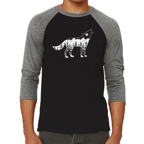 Men's Raglan Baseball Word Art T-shirt - Howling Wolf
