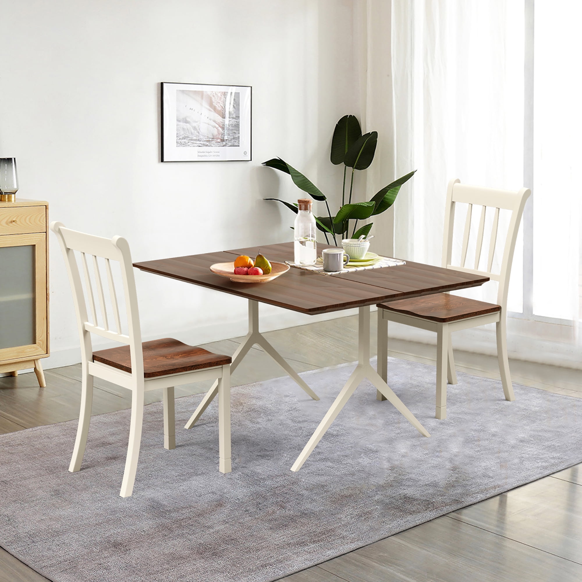 Costway Set of 2 Wood Dining Chair High Back Kitchen Whitesburg Side Chair BlackWhite