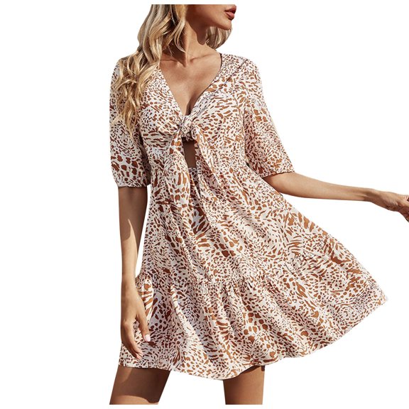 fartey Women Cotton Linen Dress Plus Size Baggy Solid Color Lapel Maxi Sundress Breathable 3/4 Sleeve Irregular Split Hem Dresses, S-5XL