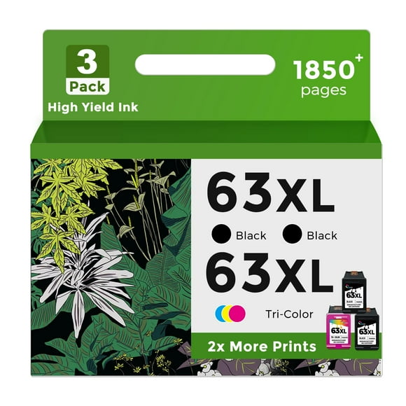 63XL Ink Cartridge Combo Pack (2 Black and 1 Color, 3-Pack) Replacement for HP Ink 63 XL HP63 to Envy 4520 4512 4510 Officejet 4650 5258 5200 3830 5255 465