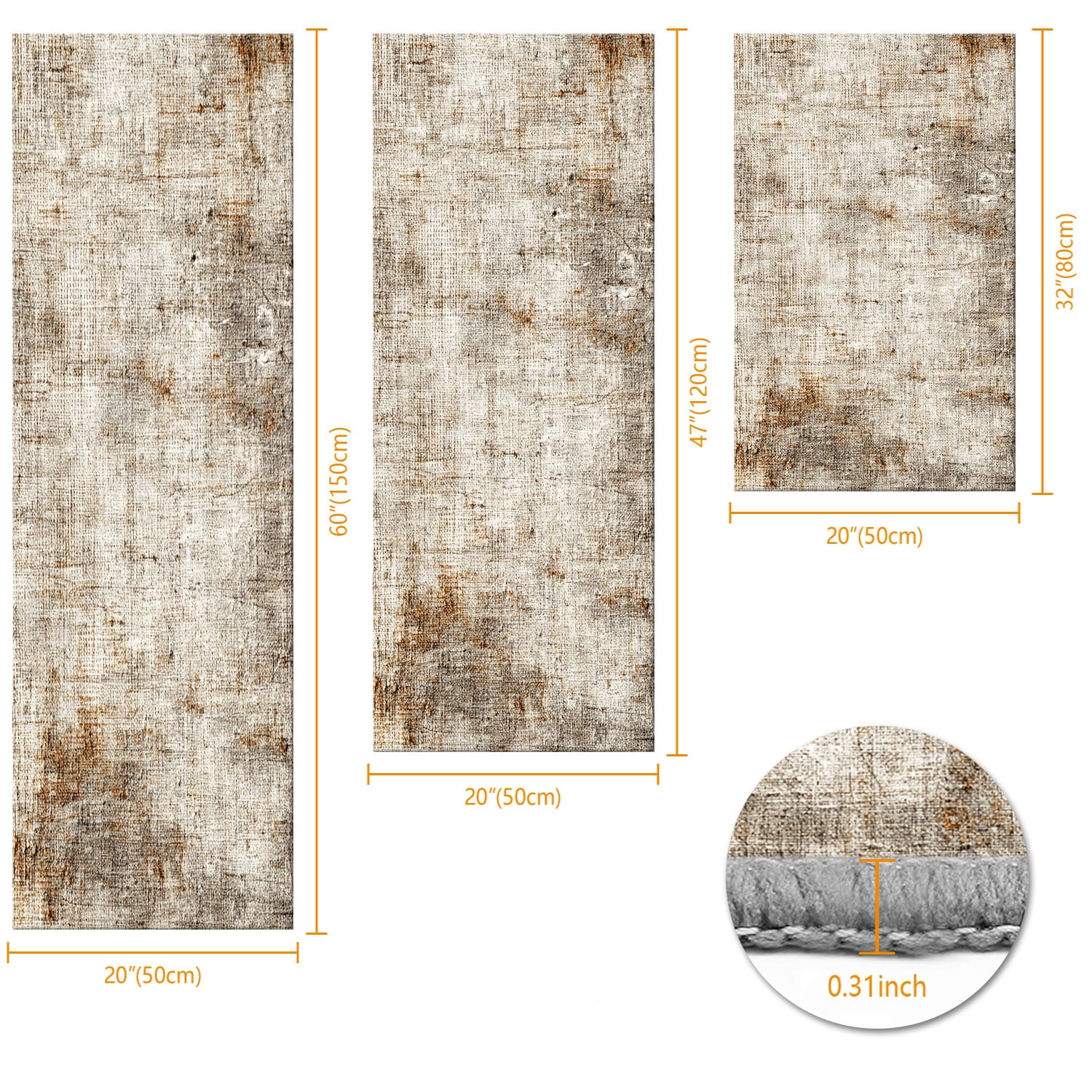 3-Piece Farmhouse Striped Kitchen Rug Set Anti-Slip Backing, Machine Washable Distressed Floor Mats for Kitchen Hallway Bathroom Laundry Room Christmas Decor
