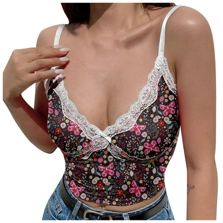 

Feternal Fashion Womens Sexy Lace Splicing V-Neck Prints Backless Wrap Bra Sling Top maxi dresses for women 2023