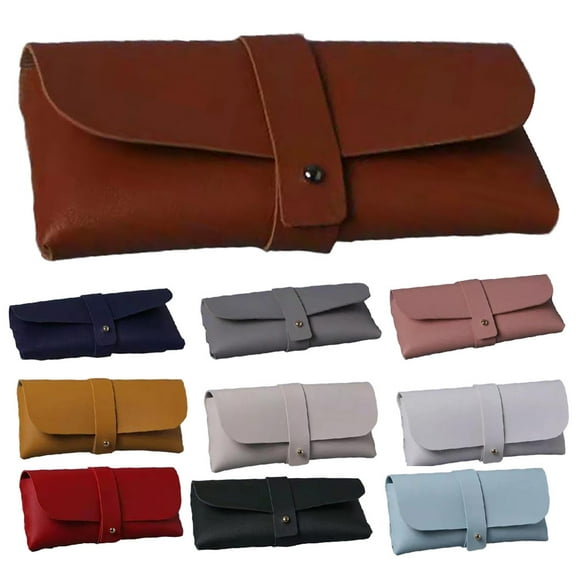 Portable Faux Leather Glasses Case, Flexible Sunglasses Pouch Slim Case for Women Men Eyeglass Case