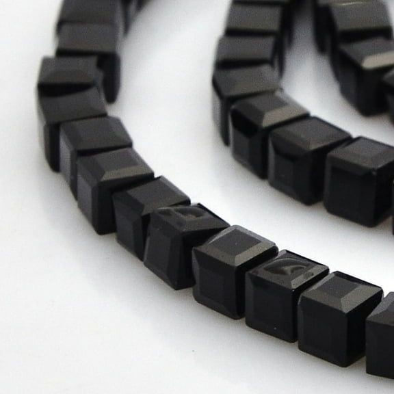 1Strand Faceted Cube Glass Beads Strands Black 4x4x4mm Hole: 1mm 100pcs/strand 16.9 inch
