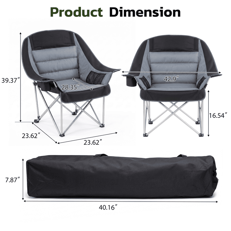 Simple Deluxe Extra Oversized Outdoor Foldable Camping Chair, with Cup Holder and Carrying Bag, Camping Chair with 500lbs Capacity and Sturdy Material, Suitable for Beaches, Hiking and Camping, Gray