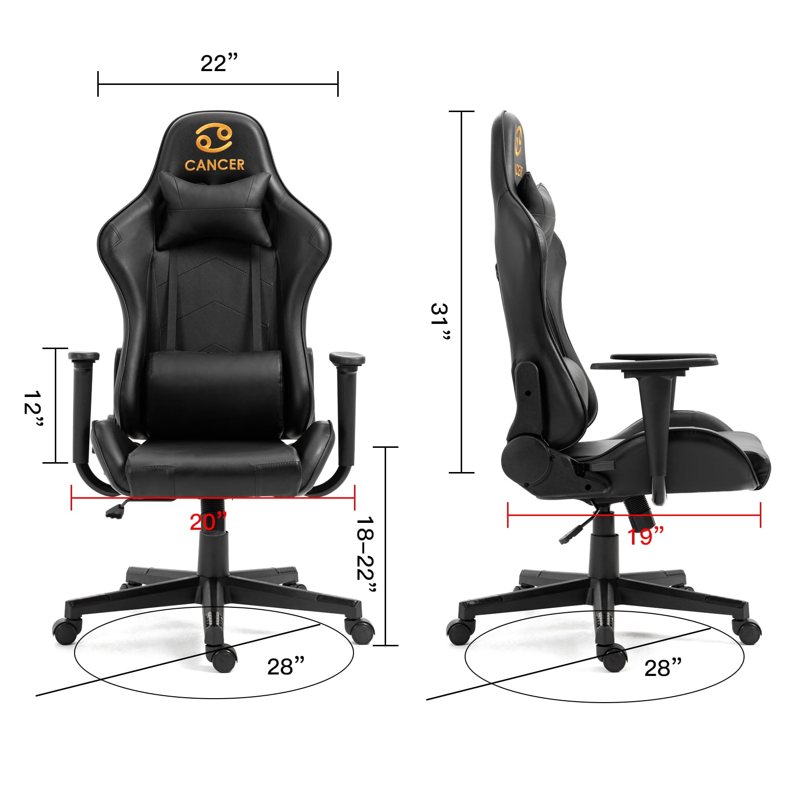 Gaming Chair with Zodiac Star Sign, Cancer Astrology Logo Ergonomic Computer Chair with Headrest Lumbar Support Recliner Height Adjustable Swivel Office Desk Chair, Constellation