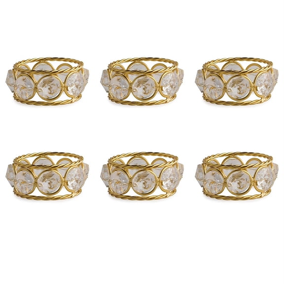 DII Modern Iron and Glass Jewels Napkin Rings in Gold (Set of 6)
