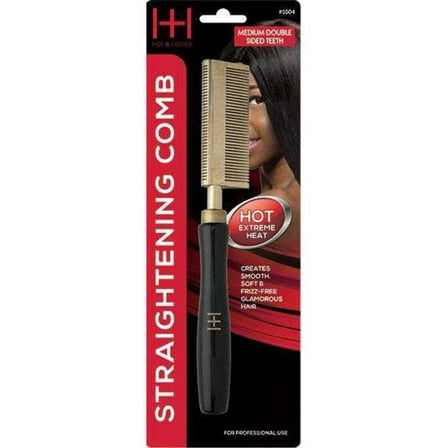 Hot & Hotter Thermal Hair Straightening Comb with Medium Teeth, Double Sided Comb, Black and Gold
