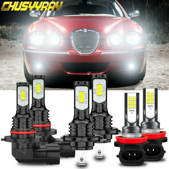 For Jaguar S-Type 2005-2008 LED Headlight High Low Beam   Fog Light 6 Bulbs Kit