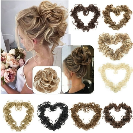 FLORATA Ponytail Buns Wrap Bun Chignon Hair Extensions Wavy Curly Wedding Donut  Hair Extensions Hairpiece