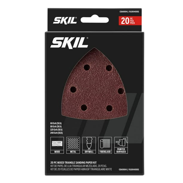 Kit de papel de lija Skil, 20 piezas, mezcla de 60, 80, 120 y 240 granos