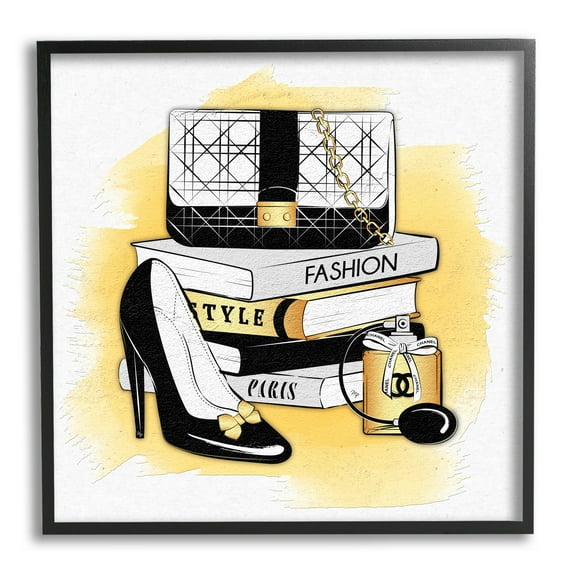 Stupell Industries Black Glam Fashion Book Stack Beauty & Fashion Painting Black Framed Art Print Wall Art