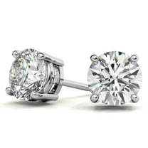 Round Shaped White Moissanite Solitaire Stud Earrings, 2 ct. 18K White Gold plated by Paris Jewelry