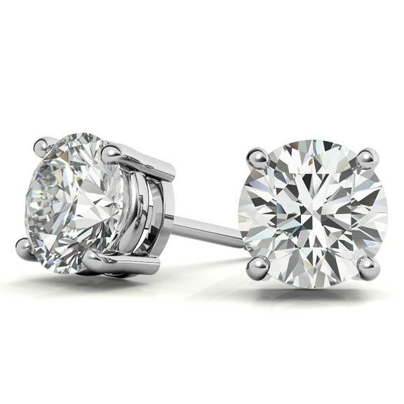 Round Shaped White Moissanite Solitaire Stud Earrings, 2 ct. 18K White Gold plated by Paris Jewelry