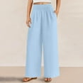 thumbnail image 5 of SELONE Gym Pants Women Wide Leg Plus Size Lounge Pants with Pockets Cotton Linen Wide Leg Elastic Waist Full Length Trouser Loose Casual Long Beach Pants Solid Blue L Tall Breathable Summer Clothes, 5 of 9