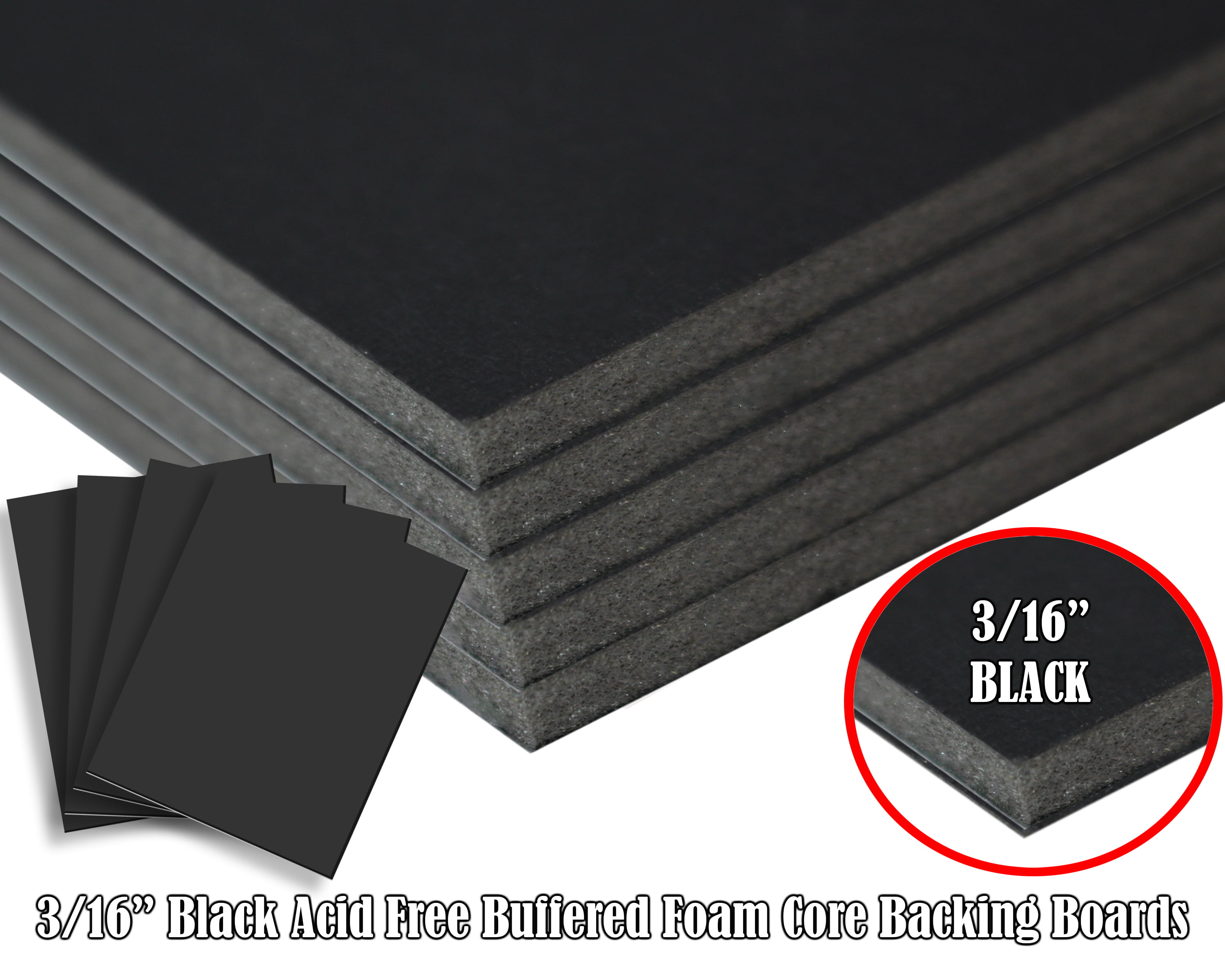 Foam Core Backing Board 3/16 Black 12x24- 5 Pack. Many Sizes Available.  Acid Free Buffered Craft Poster Board for Signs, Presentations, School,  Office and Art Projects 