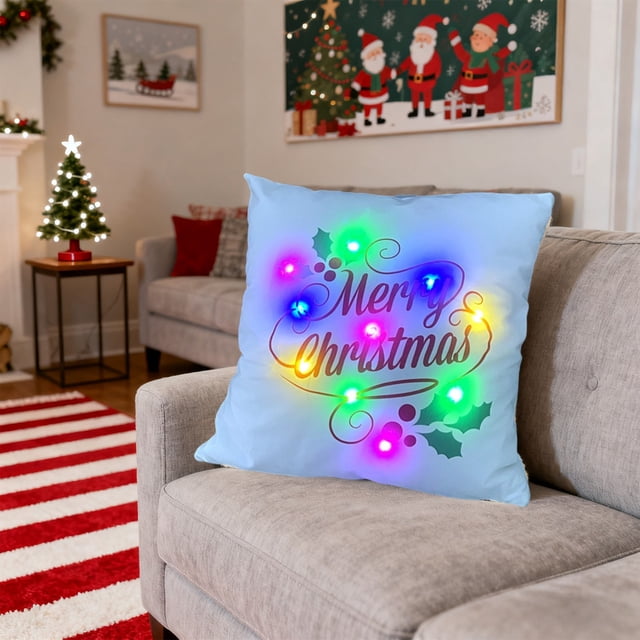 Hogar y cocina, Decoración del hogar, Almohadas LED navideñas, Regalos navideños, Almohadas LED que pueden parpadear o permanecer encendidas, con dos modos de cambio, Cojines de sofá estampados, Funda