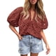 thumbnail image 1 of Blusa de Encaje con Cuello en V para Mujer PRETTYGARDEN Marrón Rojo XL, 1 of 8
