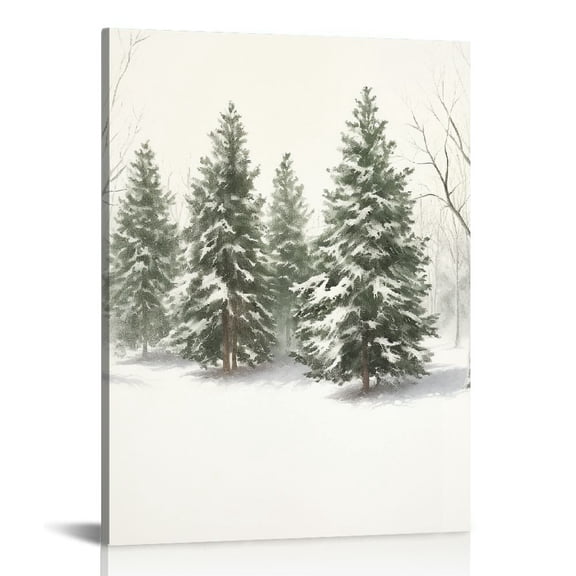 JEUXUS Snowy Evergreen Trees , Winter Forest Wall Art,Christmas Watercolour Painting, Winter landscape, Snowy Pine tree poster Winter Forest Landscape,Christmas Pine Trees In Winter