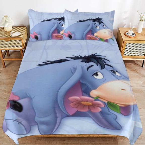 Eeyore 3 Piece Bedding Sets for Boys Girls Teens, Cartoon Soft Kids Duvet Cover with 2 Pillowcases, All Season Comforter Covers Bedroom Decor Gift, 90"x90"