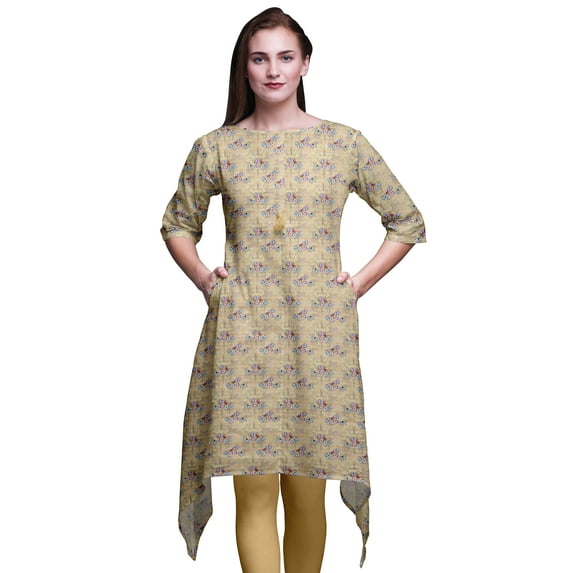 Bimba Orange Clock & Women Kurtas Ethnic Printed Asymmetric Summer Wear Tops for Women Large