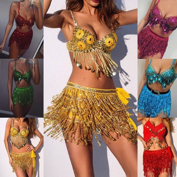 USSUMA Sequin Tassel Wrap Hip Skirt Belly Dance Fringe Mini Skirt Tie Closure Sparkling Performance Club Costume Stage Outfit For Dance Festival Rave And Party Wear