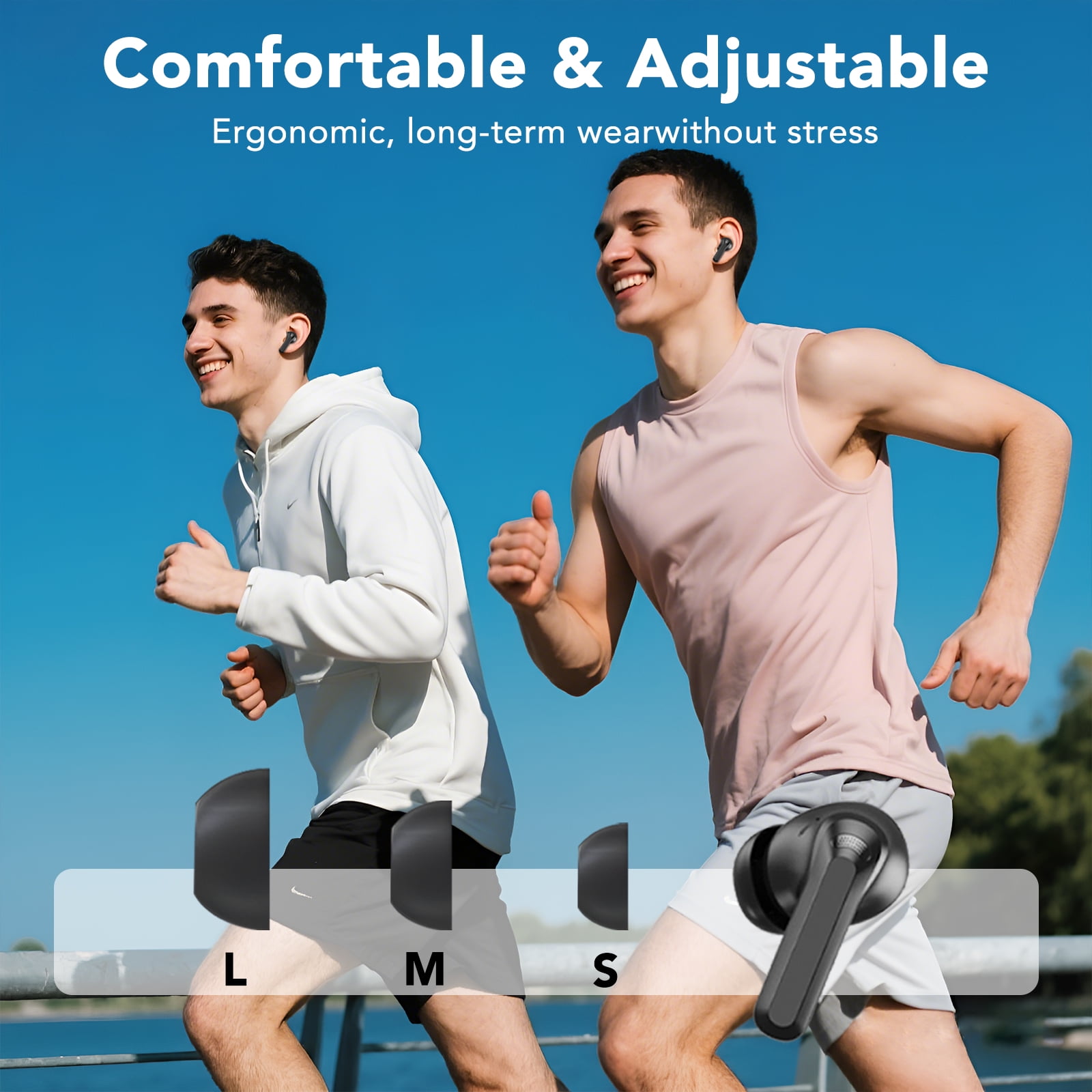 Touch Screen Wireless Earbuds Bluetooth Headphones with 50H Playtime, Noise Cancelling Headphones with Mic IPX7 Waterproof in Ear Earphones for Pad Android/iOS Phones Gifts for Women Men, Black