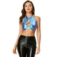 thumbnail image 1 of INSPIRE CHIC Women's Metallic Cami Cutout Backless Halter Tube Top Blue Purple L, 1 of 6
