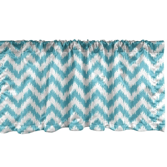 Ambesonne Aqua Chevron Window Valance, Grungy Design Zigzags, 54" X 12", Sea Blue and White