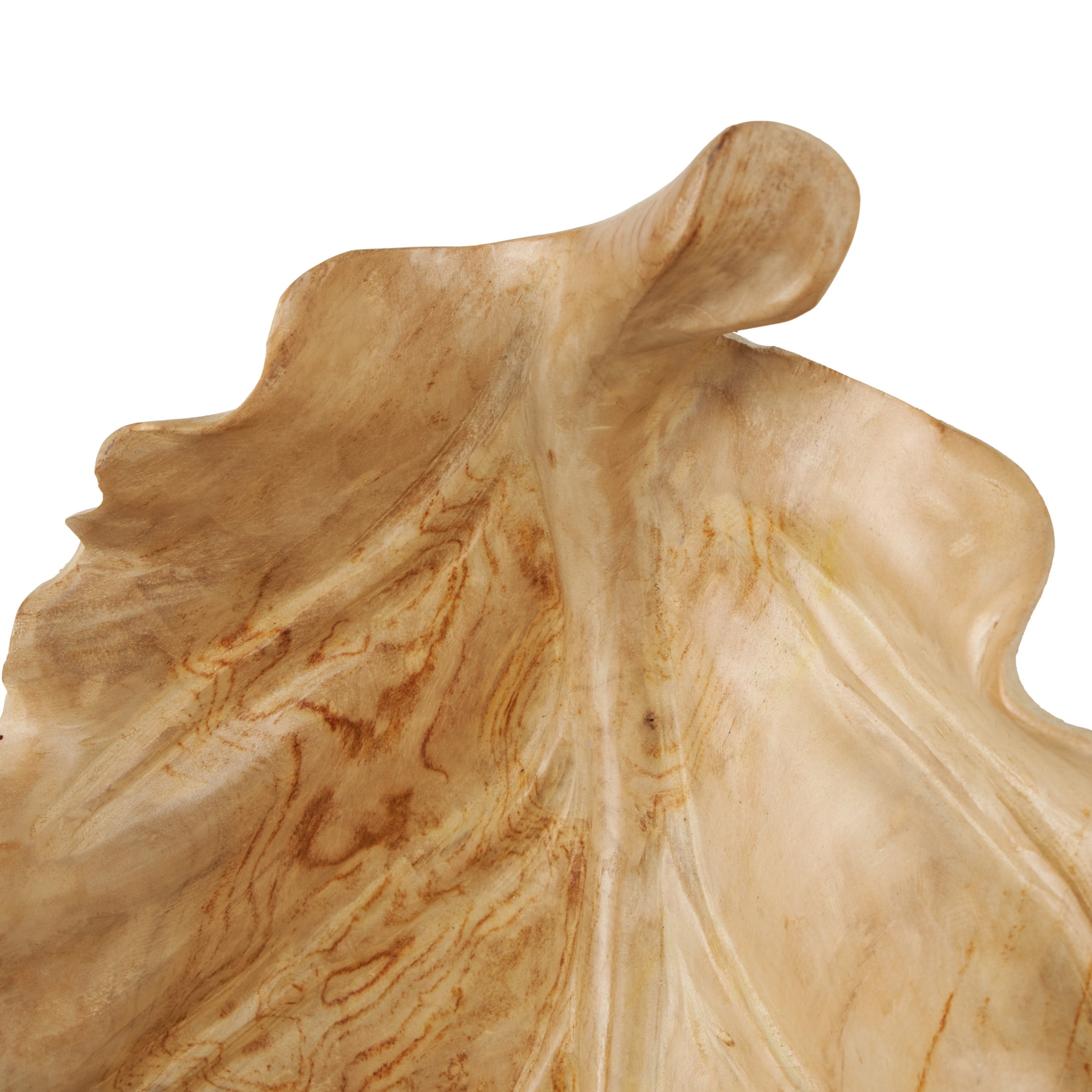 DecMode 20" x 13" Light Brown Teak Wood Handmade Carved Leaf Tray, 1-Piece