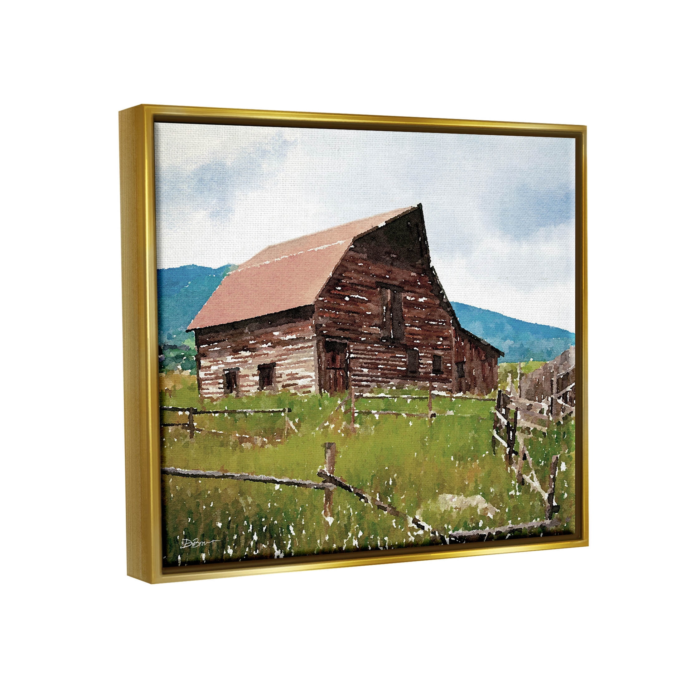 Charming Country Cabin Scenery Landscape Painting Metallic Gold Framed Art Print Wall Art