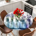 thumbnail image 2 of Spring Lavender Flower Round Tablecloth 36-44 Inch Round Fitted Table Cloth with Elastic Edge, Botanical Watercolor Floral Leaf Vase Waterproof Table Cover Protector for Outdoor Picnic Party Dining, 2 of 6