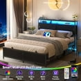 thumbnail image 4 of Homieasy Full Size Bed Frame with Sliding Doors Headboard, Platform Bed Frame with Power Outlet & LED Light, Ample Storage, Modern Bed Frame for Bedroom, Dorm Room, 85"L x 55"W x 43.3"H, Black, 4 of 7