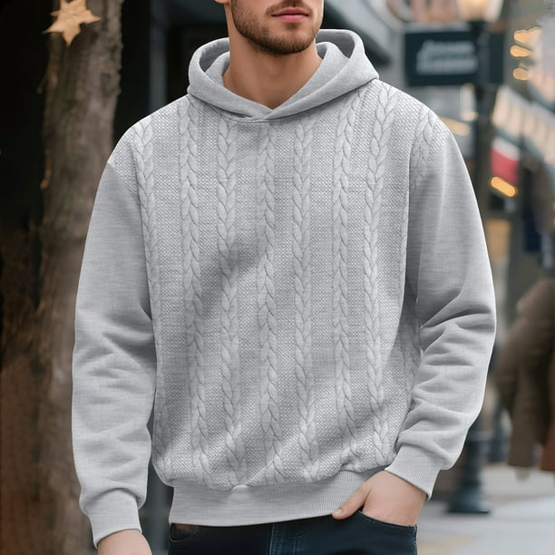 pstuiky camisas de manga larga para hombre, Blusa/camiseta informal de manga larga con capucha y cordón de color liso para hombre Tops de hombre l