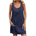 thumbnail image 1 of Staron Robes Bleu Marine pour Femmes 2025 Décontractées Printemps Décontractées Été Robes Col Rond Amples Sans Manches Poches Cache-Maillots Robe Débardeur Fluide Ligne A Mini Robes d'Été S, 1 of 7